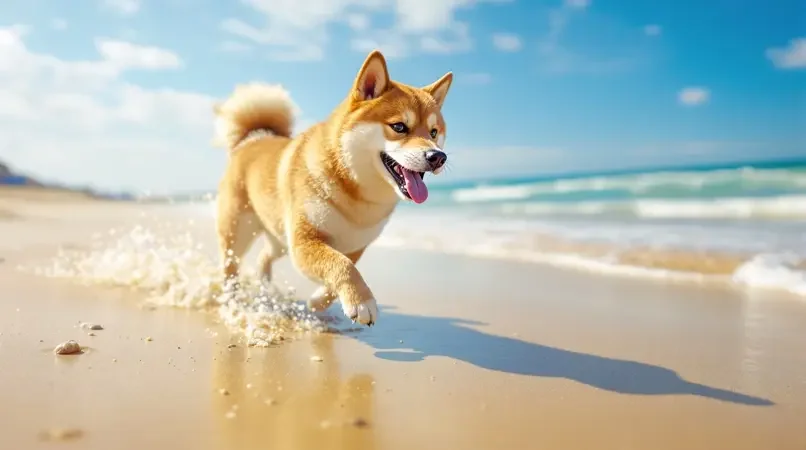 柴犬的第一次看海