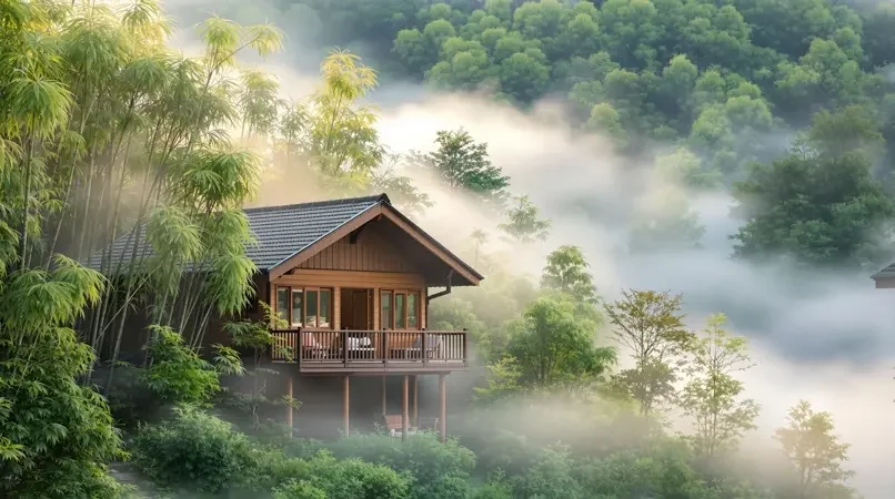 山间民宿的晨雾